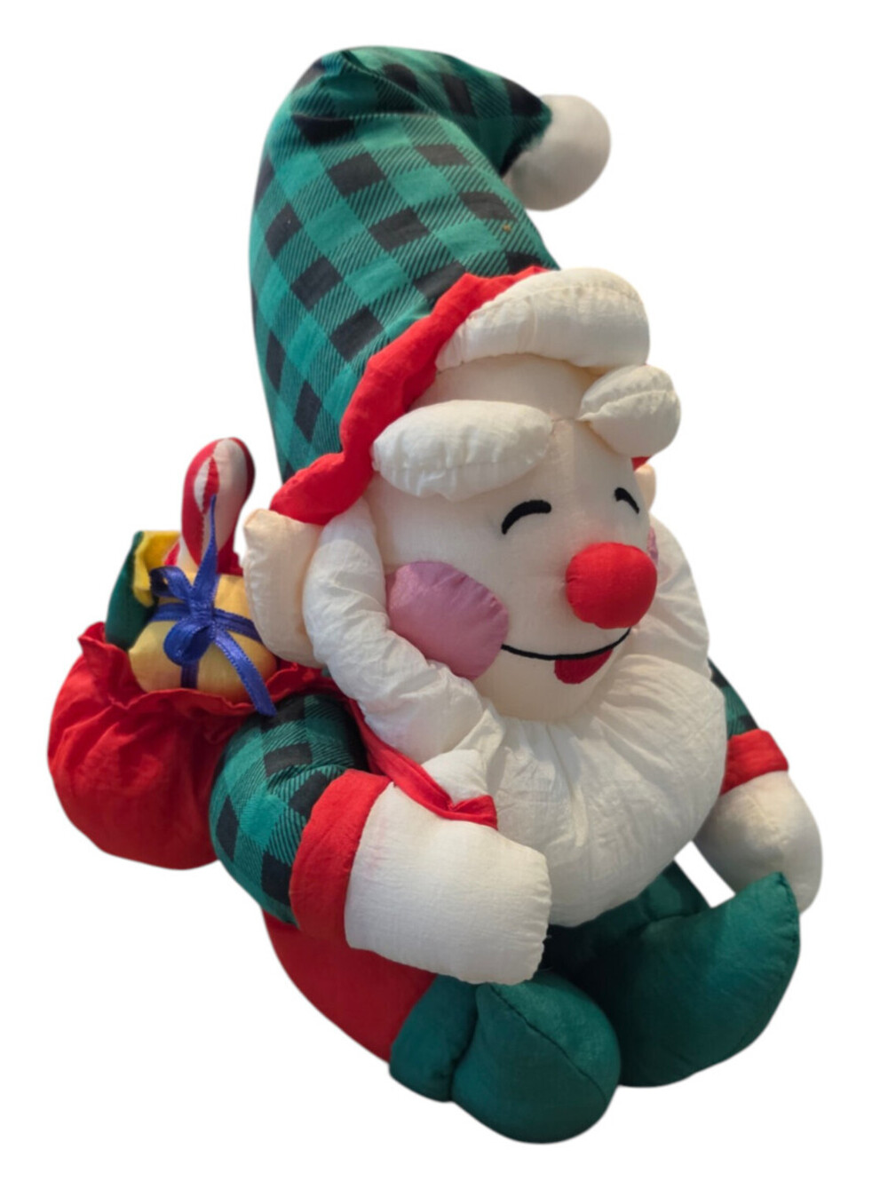Vtg Christmas Santa Elf Puffy Nylon Plush Decor Sitting 11" Puffalump